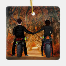 Motos Automne Forêt Couples Noël