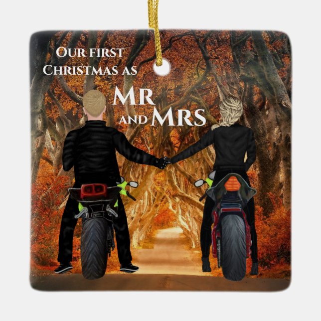 Ornement En Céramique Motos Forêt d'automne Couples Noël (Devant)