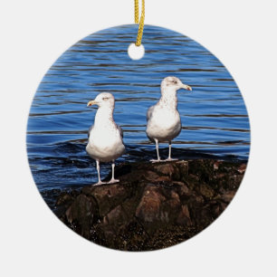 Ornement En Céramique Mouettes sur les roches