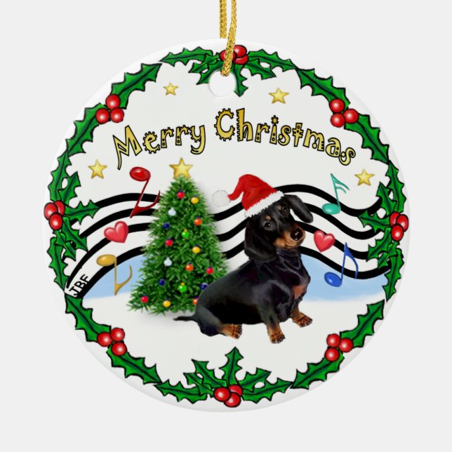 Ornement En Céramique Musique de Noël 1 - MC - Dachshund (BT) (Devant)