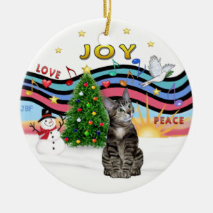 Ornement En Céramique Musique de Noël #1 - Tabby Tiger chat Brown