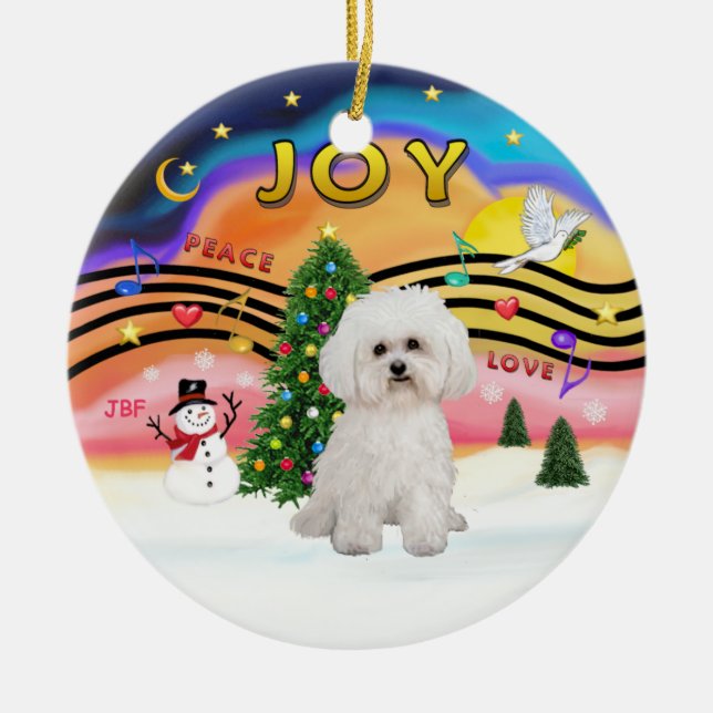 Ornement En Céramique Musique de Noël 2 - Bichon Frise 2 (Devant)