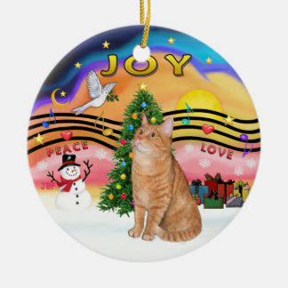 Ornement En Céramique Musique de Noël 2 - Chat tigré orange 40