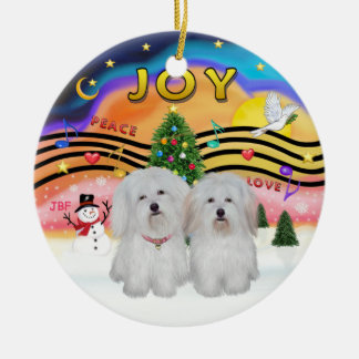 Ornement En Céramique Musique de Noël 2 - Coton de Tulear (DEUX)