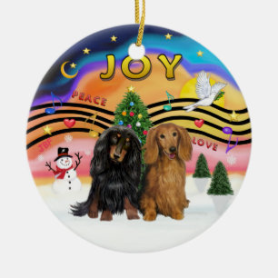 Ornement En Céramique Musique de Noël 2 - Dachshund (deux cheveux longs)
