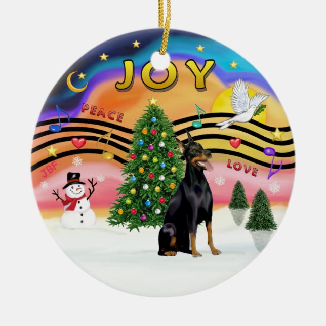 Ornement En Céramique Musique de Noël 2 - Doberman 1 (Devant)