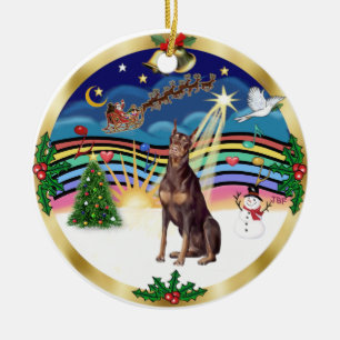 Ornement En Céramique Musique de Noël 3 - Doberman Rouge