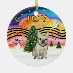 Ornement En Céramique Musique de Noël - Bouledogue Français (fauve)