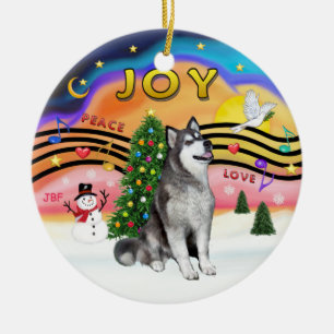 Ornement En Céramique Musique de Noël - Malamute d'Alaska