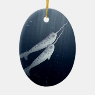 Ornement En Céramique Narwhals mignon nageant ensemble sous l'eau