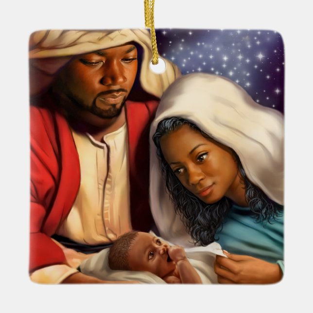 Ornement En Céramique Nativité afro-américaine Art de Noël (Devant)