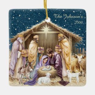 Ornement En Céramique Nativité de Noël de l'aquarelle