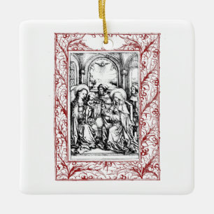 Ornement En Céramique Nativité de Noël Madonna et Enfant Holly