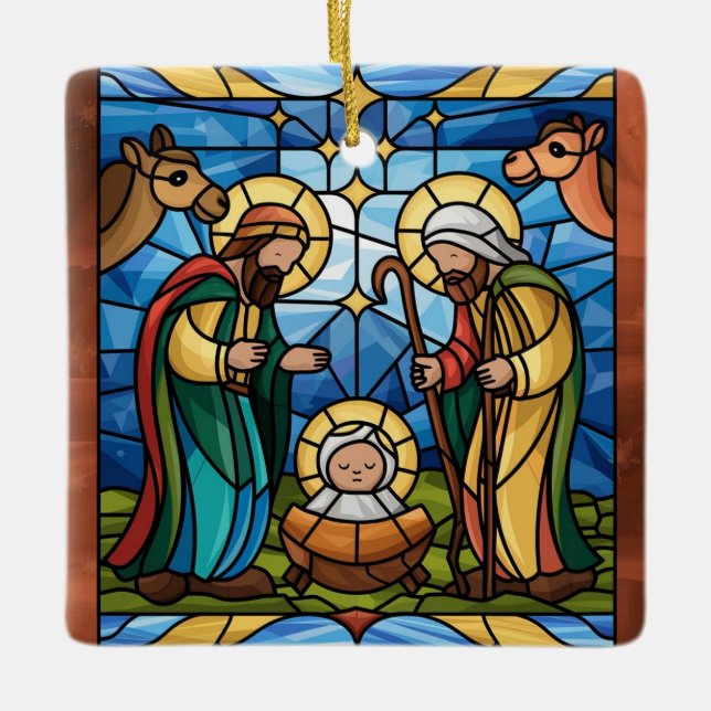 Ornement En Céramique Nativité Vitrail Art, Naissance du Sauveur Jésus (Devant)