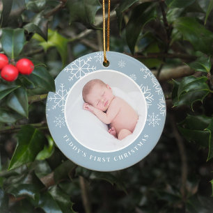 Ornement En Céramique Neige délicate Première photo de Noël du bébé