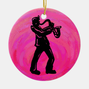 Ornement En Céramique New York Boogie Nuits Saxophone Hot Pink