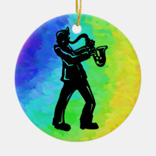 Ornement En Céramique New York Boogie Nuits Saxophone Rainbow