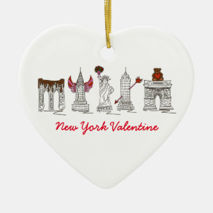 Ornement En Céramique New York City Valentine's Day NYC Heart Landmarks