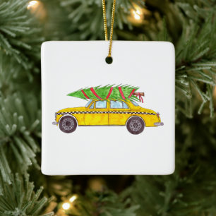 Ornement En Céramique New York Yellow Cab Taxi Sapin de Noël