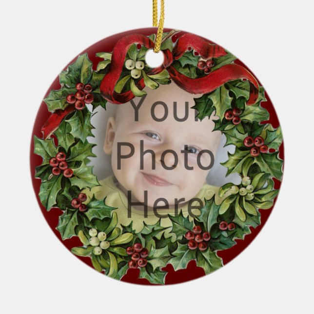 Ornement En Céramique Nice Holly Wreath Baby's First Christmas Ornament (Devant)