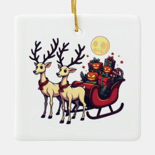 Ornement En Céramique Noël à Halloween Reindeer Citrouille présente