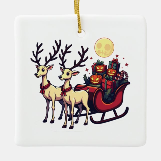 Ornement En Céramique Noël à Halloween Reindeer Citrouille présente (Devant)