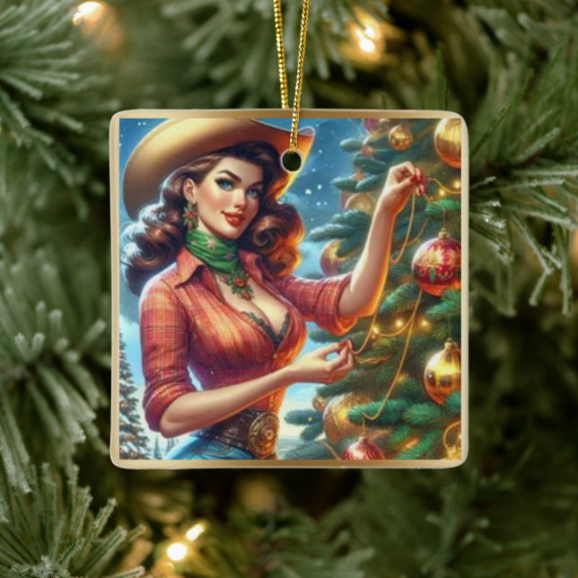 Ornement En Céramique Noël à la cowgirl de style vintage (Arbre)
