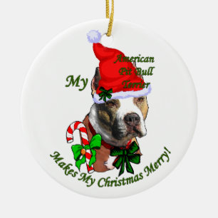 Ornement En Céramique Noël américain de Terrier de pitbull