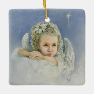 Ornement En Céramique Noël Angel Carré