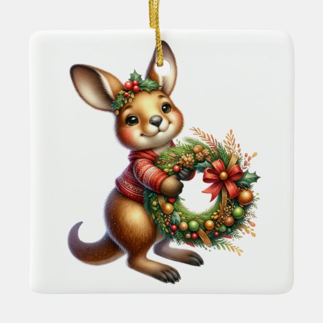 Ornement En Céramique Noël australien Personnalisé Kangourou (Devant)