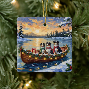 Ornement En Céramique Noël Australien Shepherd Bateau Vacances