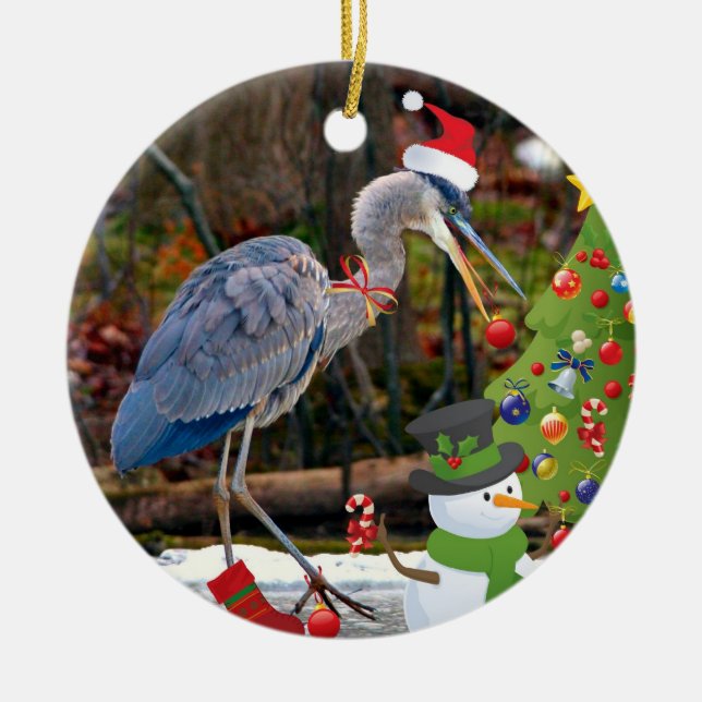 Ornement En Céramique Noël bleu de héron (Devant)