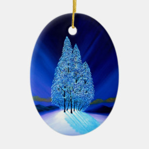 Ornement En Céramique Noël bleu sept d'arbres impeccables
