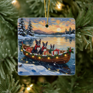 Ornement En Céramique Noël Boston Terrier Bateau Fêtes