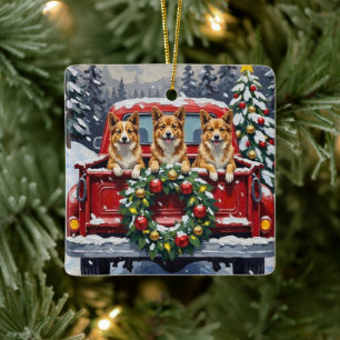 Ornement En Céramique Noël Camion Rouge Japanese Chin Vacances