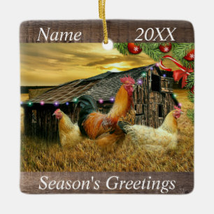 Ornement En Céramique Noël Chez Les Poulets Coop Rooster