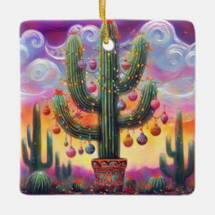 Ornement En Céramique Noël dans le désert Sud-Ouest Saguaro Cactus