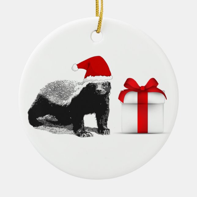 Ornement En Céramique Noël de blaireau de miel Joyeux (Devant)