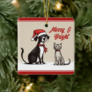 Ornement En Céramique Noël de chat et chien mignon personnalisé