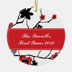 Ornement En Céramique Noël de couples de fleurs de cerisier ęr