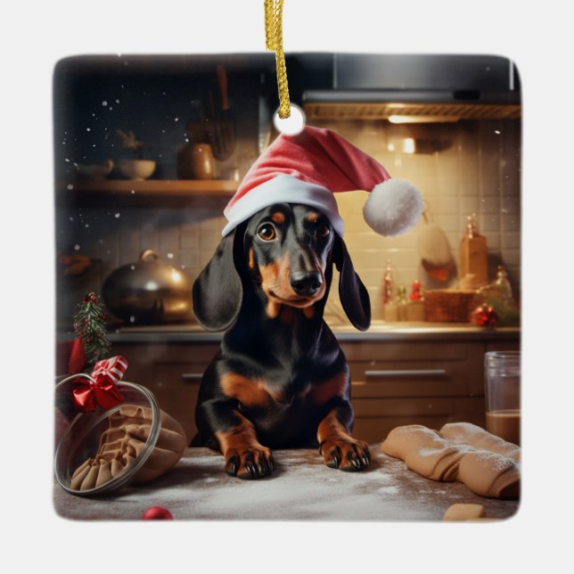 Ornement En Céramique Noël de Dachshund Cookies vacances (Devant)