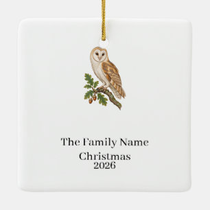 Ornement En Céramique Noël de famille personnalisé de chouette effraie