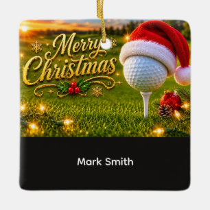 Ornement En Céramique Noël de golf avec balle de golf pour golfeur