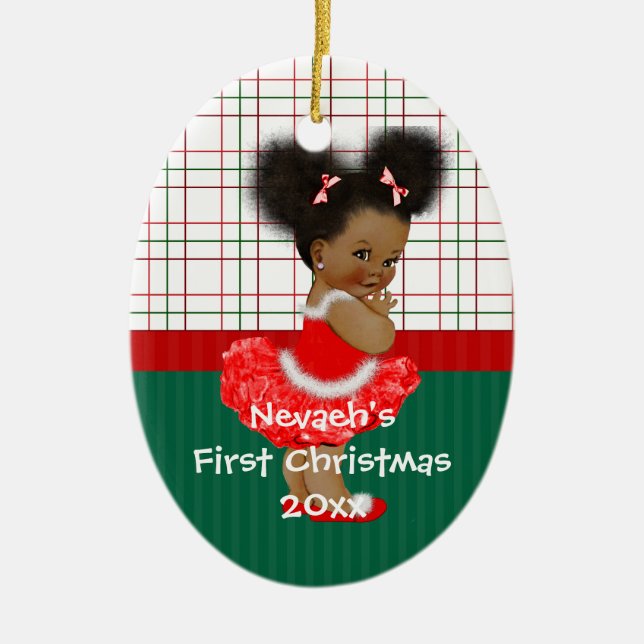 Ornement En Céramique Noël de la fille d'Afro-américain premier (Devant)