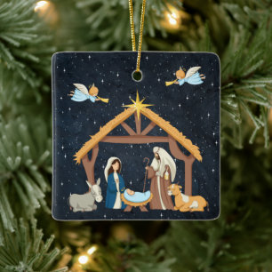 Ornement En Céramique Noël de la Nativité chrétienne
