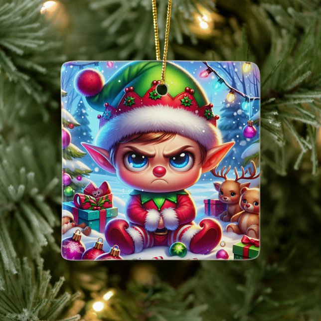 Ornement En Céramique Noël de l'elfe grincheux (Arbre)