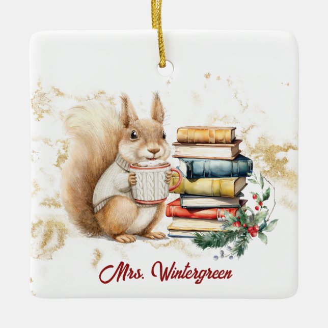 Ornement En Céramique Noël de l'enseignant personnalisé (Devant)