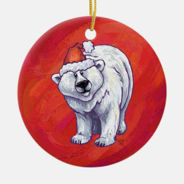 Ornement En Céramique Noël de l'ours polaire sur le rouge (Devant)
