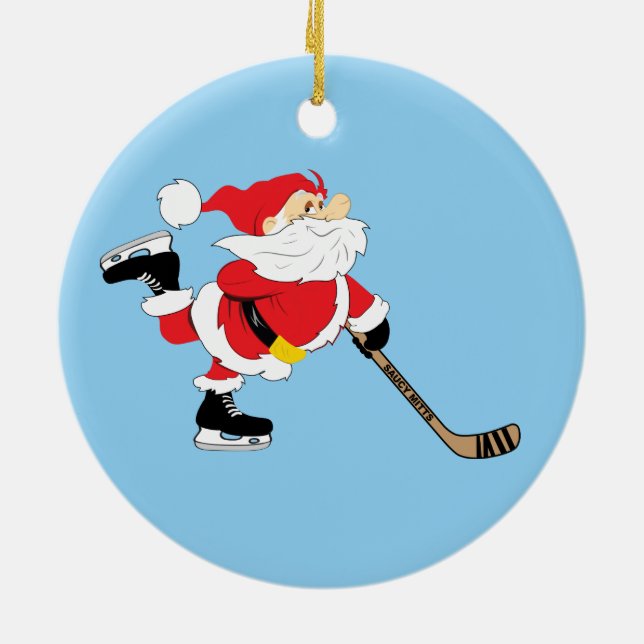 Ornement En Céramique Noël de patinage de Père Noël d'hockey (Dos)