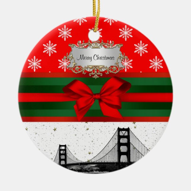 Ornement En Céramique Noël de San Francisco Skyline Red Snowflake (Devant)